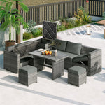 Outdoor 6-Piece PE Rattan Tempered Glass Table