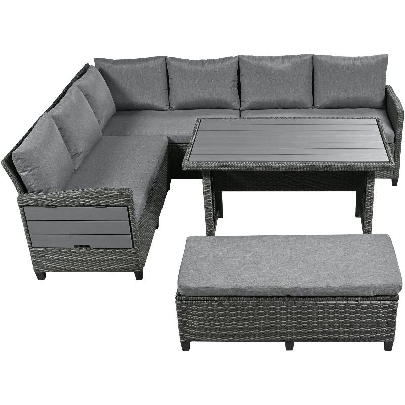 5-Piece Patio Rattan PE Wicker L-Shaped Sofa