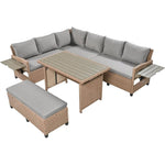 5-Piece Patio Rattan PE Wicker L-Shaped Sofa