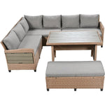 5-Piece Patio Rattan PE Wicker L-Shaped Sofa