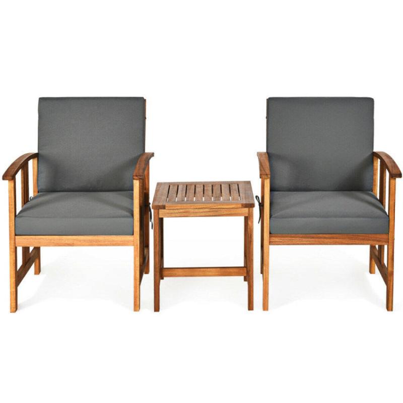 3 Pieces Solid Wood Patio Sofa Set